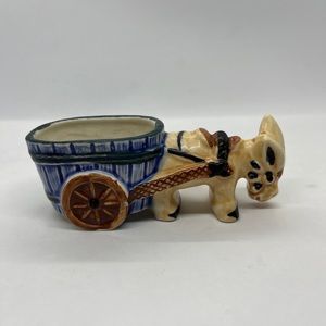 Vintage Handpainted Donkey And Blue Cart Planter Made In Japan Mid Century